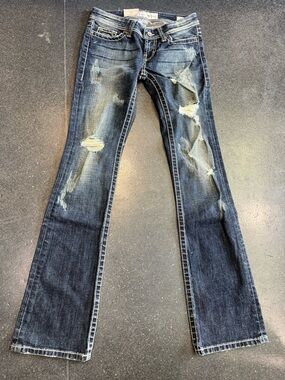 BKE Sabrina Women's Dark Blue Distressed Bootcut Jeans